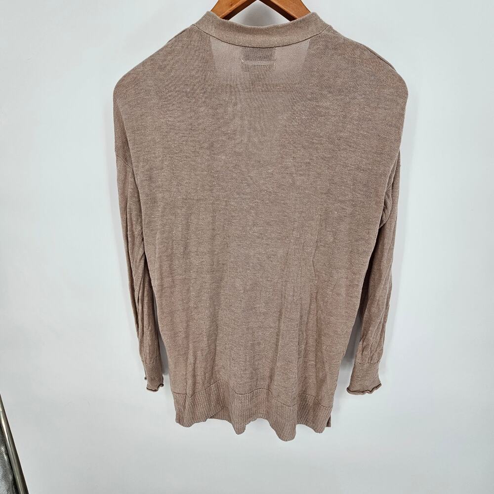 Rachel Zoe Beige 100% Linen Knit Button Front Quiet Luxury Cardigan Sweater M - Picture 2 of 6